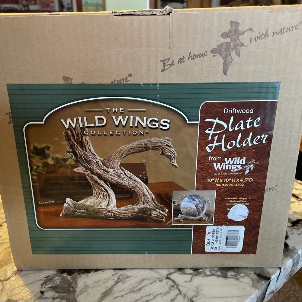 Wild Wings Driftwood Collector Plate Holder Vintage Rustic Nautical NEW